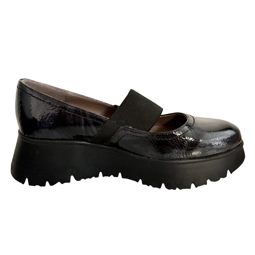 NWT Wonders Spain Marbled Patent Leather Mary Jane Platform Wedge Stretch Strap